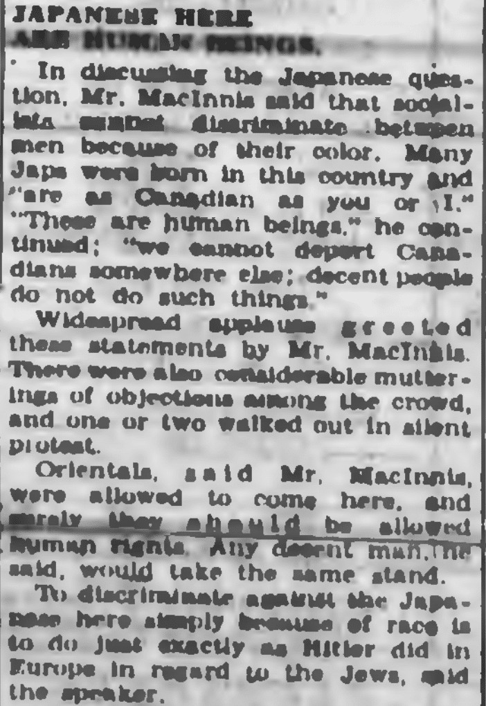 Kamloops Sentinel Subheading: Japanese here are Human Beings