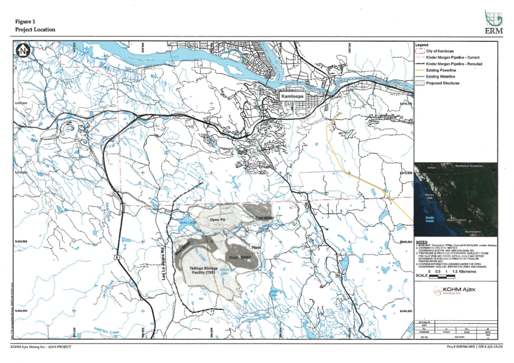 A map of the he proposed Ajax Copper-Gold project. Kamloops land claim
